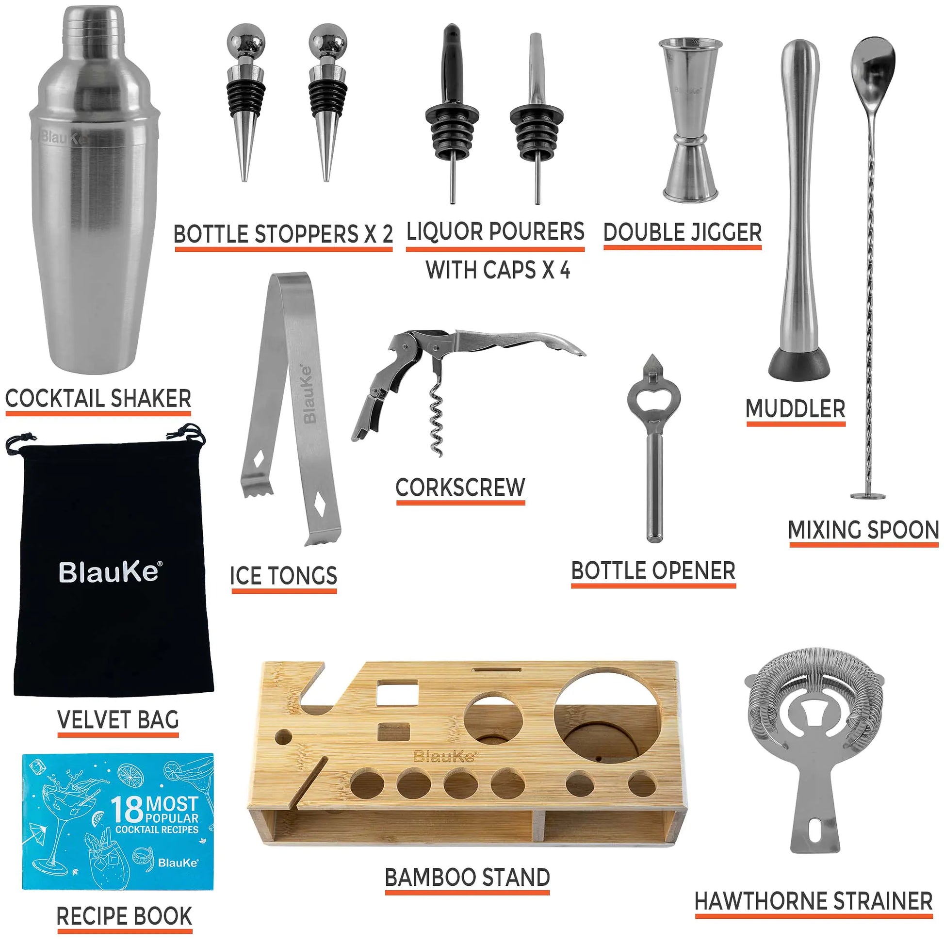 Stainless Steel Cocktail Shaker Set with Stand - 17-Piece Mixology Bartender Kit, Bar Set - 25oz Martini Shaker, Jigger, Strainer, Muddler, Mixing Spoon paulapicks