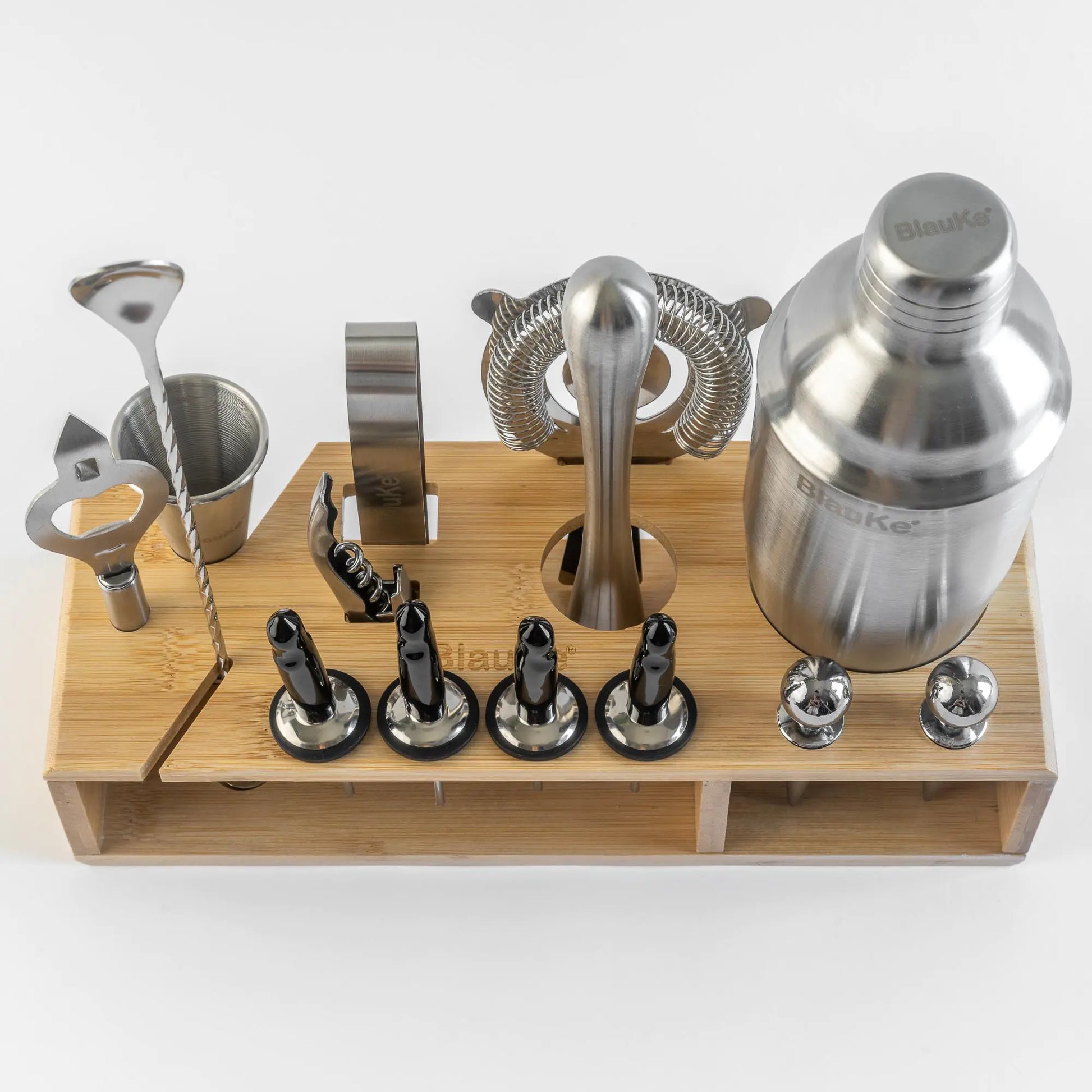 Stainless Steel Cocktail Shaker Set with Stand - 17-Piece Mixology Bartender Kit, Bar Set - 25oz Martini Shaker, Jigger, Strainer, Muddler, Mixing Spoon paulapicks