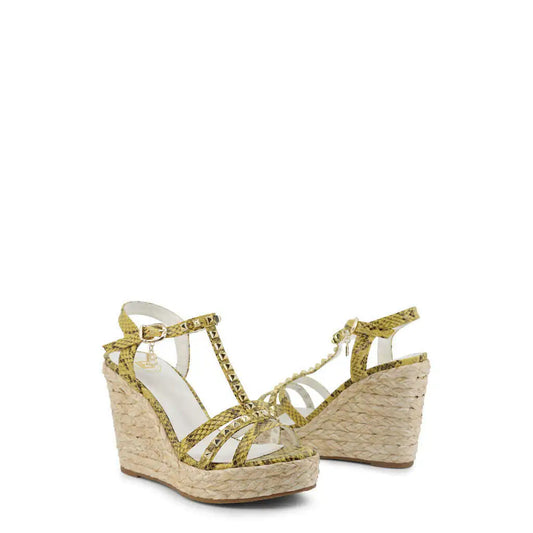 Yellow Snakeskin Wedge Sandals.