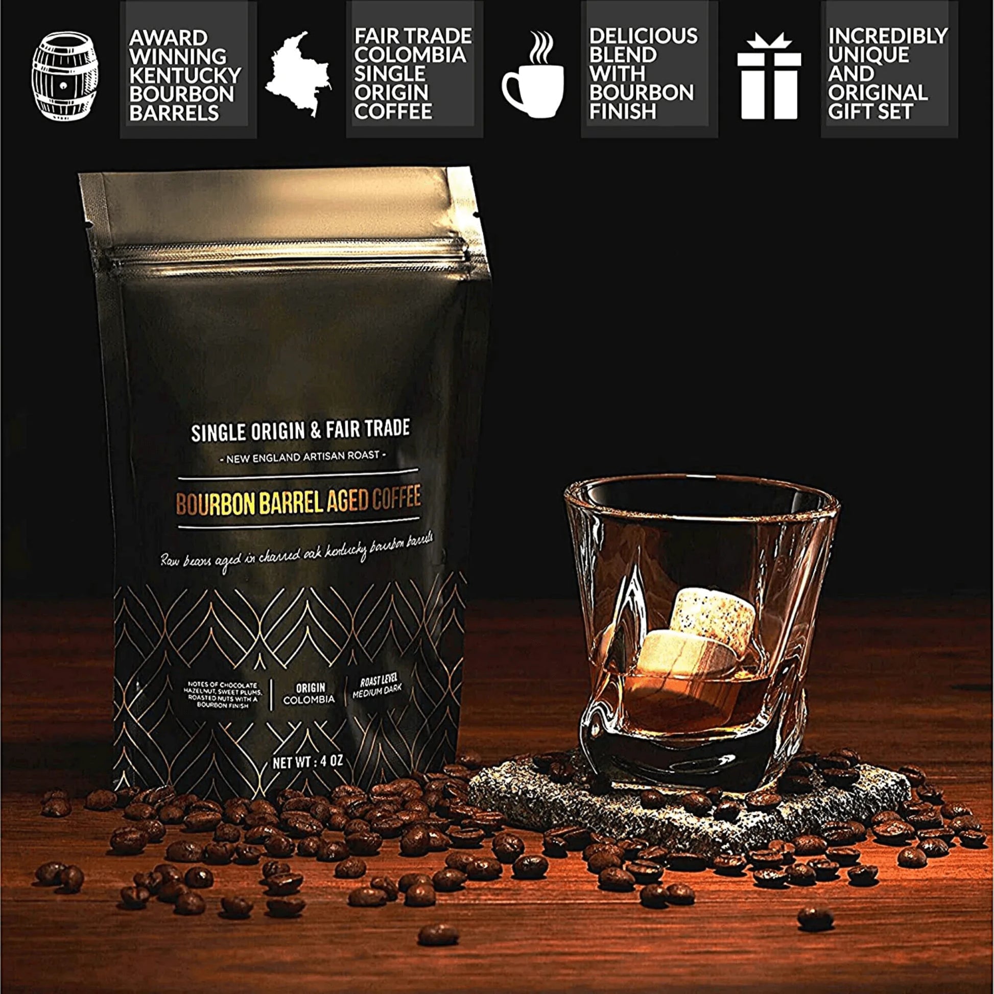 The Gourmet Gift Set - Whiskey Stones & Bourbon Barrel Aged Coffee - paulapicks