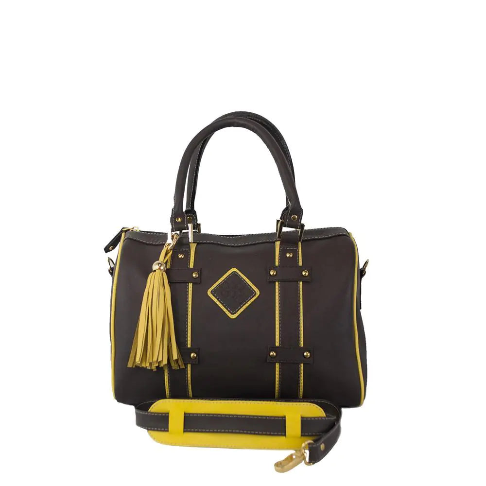 Make a Statement Leather Handbag-Chocolate/Citric Yellow paulapicks