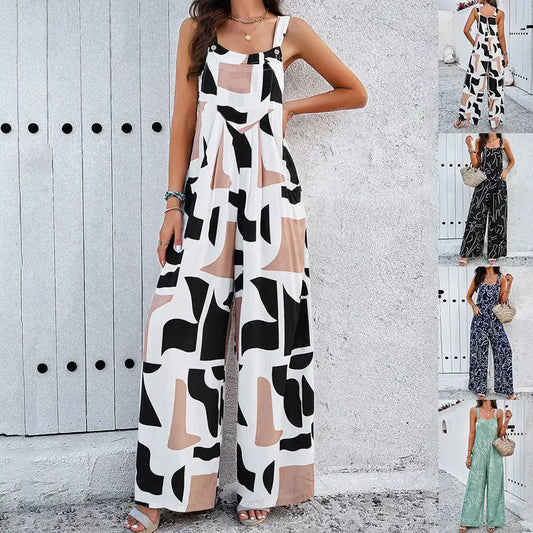 Fashion Print Square Neck Jumpsuit paulapicks