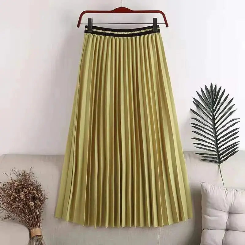 Pleated Versatile Long Skirt With Elastic Waist - paulapicks