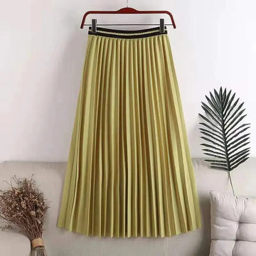 Pleated Versatile Long Skirt With Elastic Waist - paulapicks