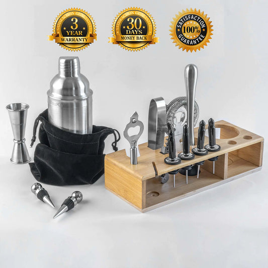 Stainless Steel Cocktail Shaker Set with Stand - 17-Piece Mixology Bartender Kit, Bar Set - 25oz Martini Shaker, Jigger, Strainer, Muddler, Mixing Spoon paulapicks