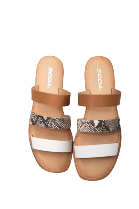 Snakeskin Strappy Flip Flop Sandals.