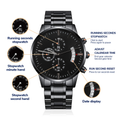 Personalized Elegance: Custom Engraved Black Chronograph Watch - paulapicks