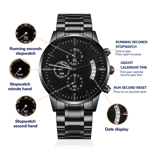 Personalized Elegance: Custom Engraved Black Chronograph Watch - paulapicks