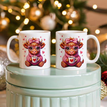 Valentine’s Day Highland Cow coffee mug cute cow design