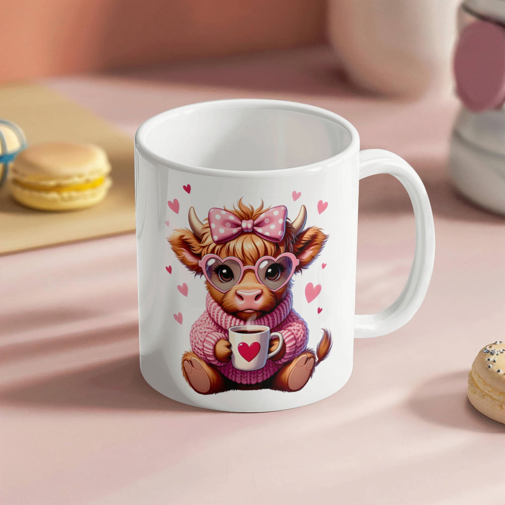 Valentine’s Day Highland Cow coffee mug cute cow design