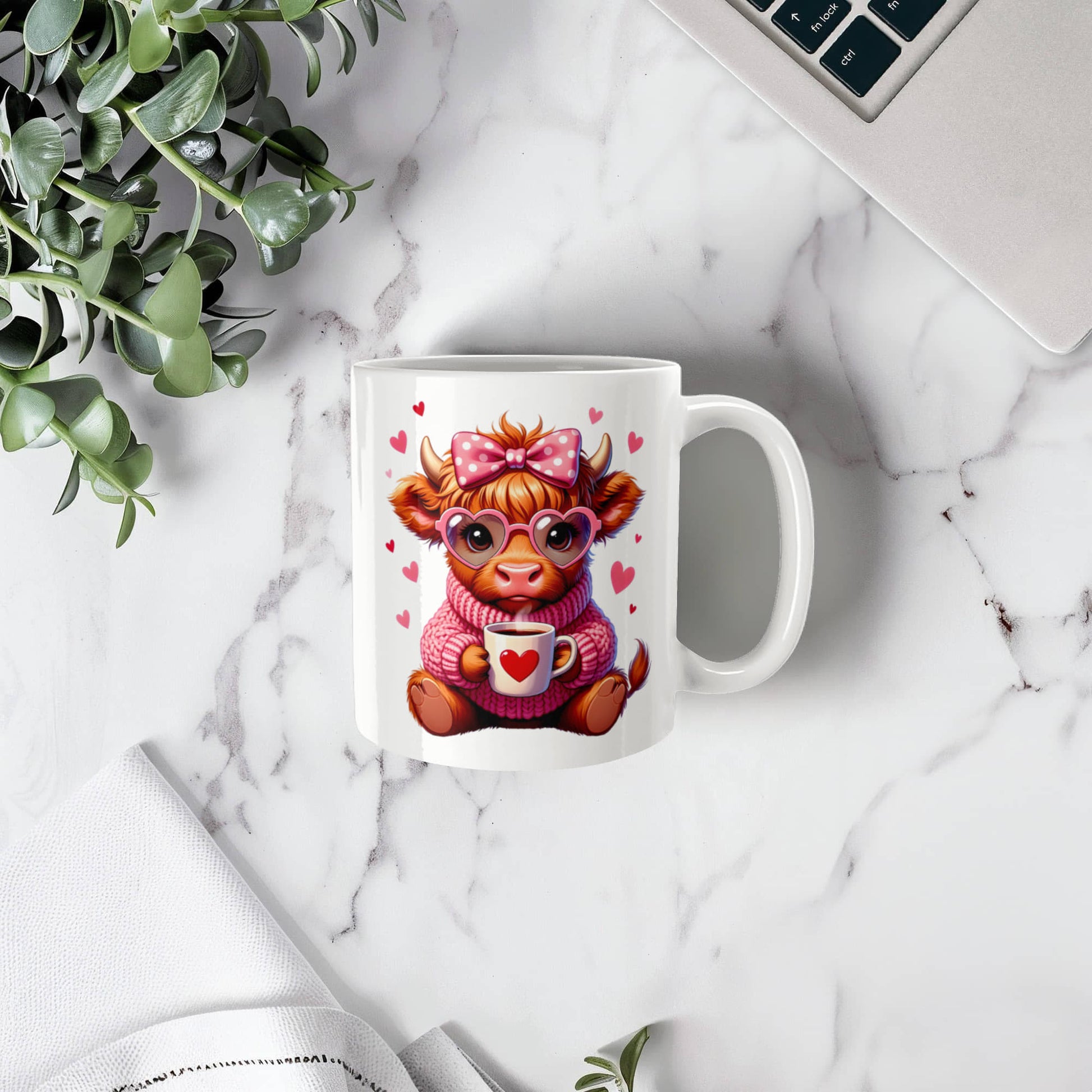 Valentine’s Day Highland Cow coffee mug cute cow design