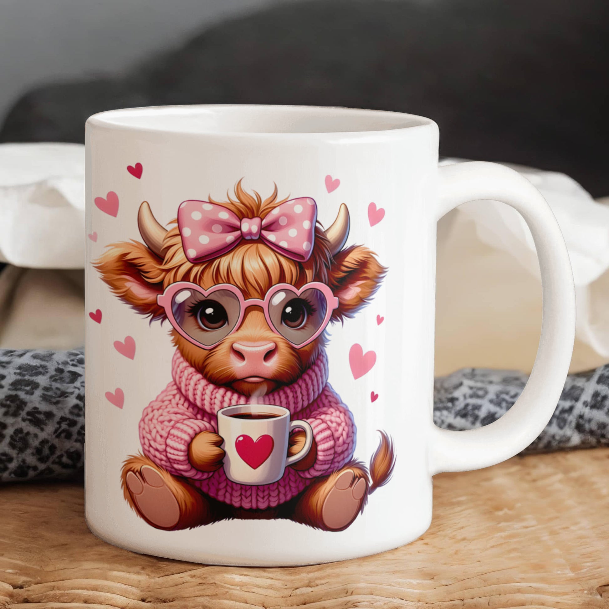 Valentine’s Day Highland Cow coffee mug cute cow design