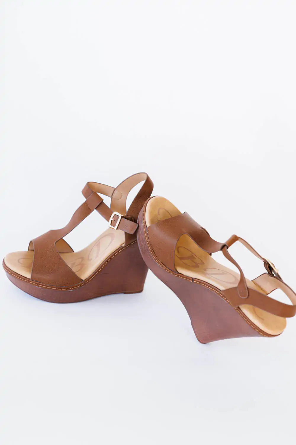 Tan Wedge Platform Sandals.