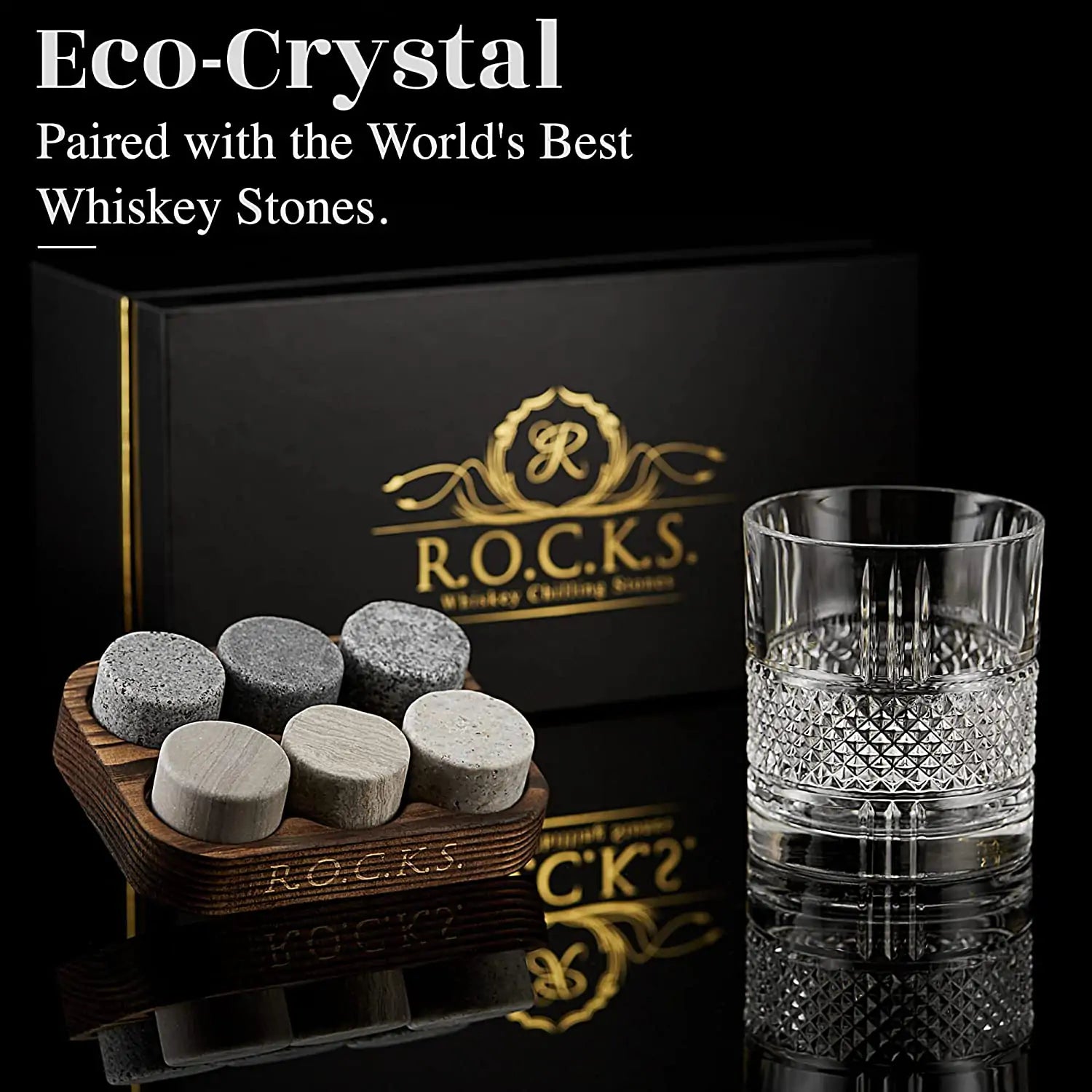 The Connoisseur's Set - Whiskey Stones & Reserve Whiskey Crystal Glass - paulapicks