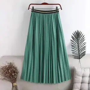 Pleated Versatile Long Skirt With Elastic Waist - paulapicks