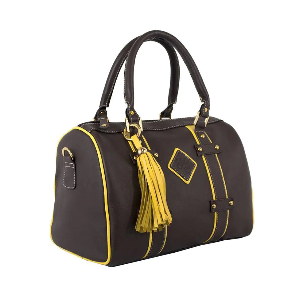 Make a Statement Leather Handbag-Chocolate/Citric Yellow paulapicks